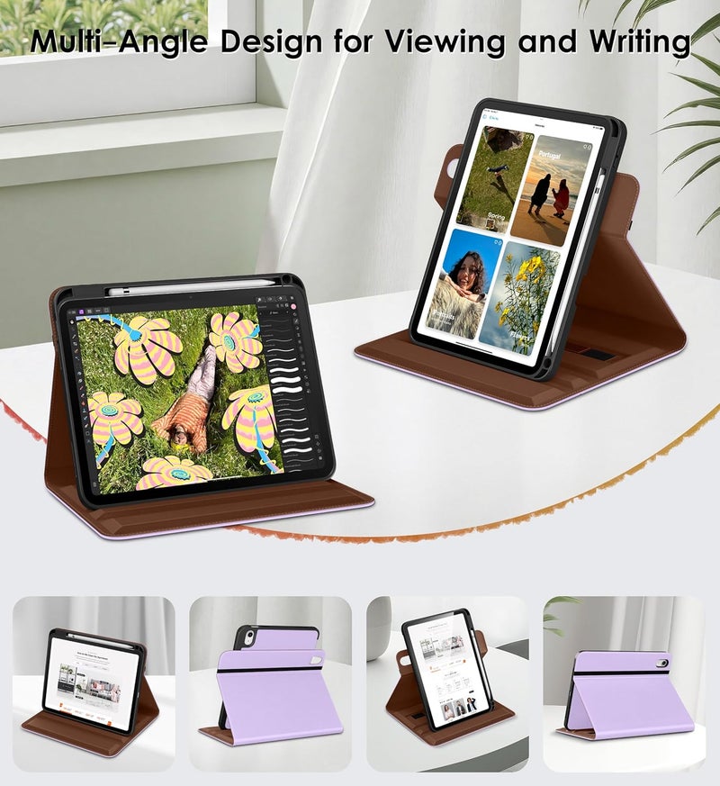 DTTO for iPad A16 Case, iPad 11th / 10th Generation Case (2025/2022), 360 Degree Rotating Premium Leather Folio Stand Cover with Pencil Holder, New Lavender - Image 2